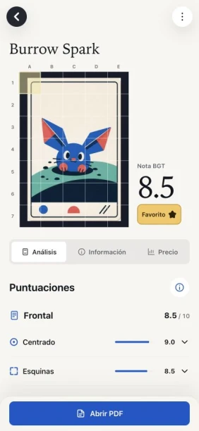 Informe BGT en la app con carta, nota y lista de puntuaciones