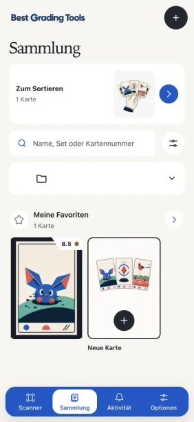 App-Sammlung mit Favoriten und Vorderseiten der Karten